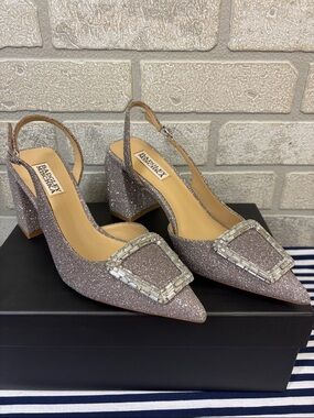 Badgley Mischka Adaline Slingback Block Heel with Crystal Buckle Size 7
